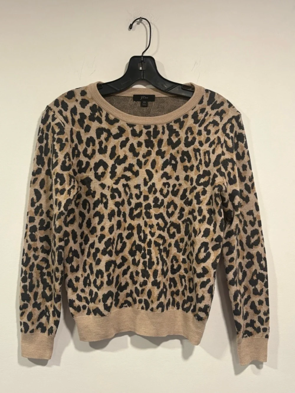 J. Crew Leopard Print Crewneck Sweater - Beige and Black